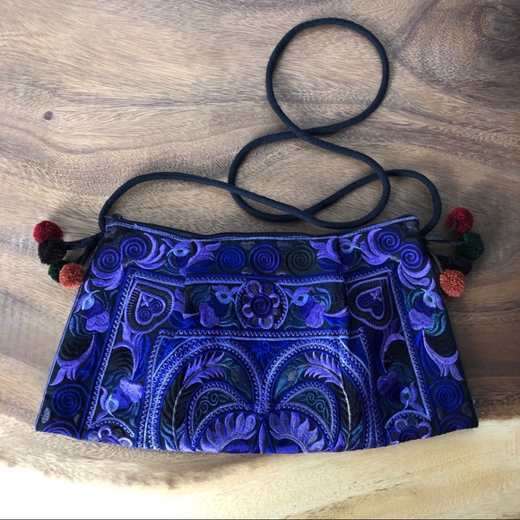 Embroidered purple Boho across body Bag or Clutch - Picture 1 of 7